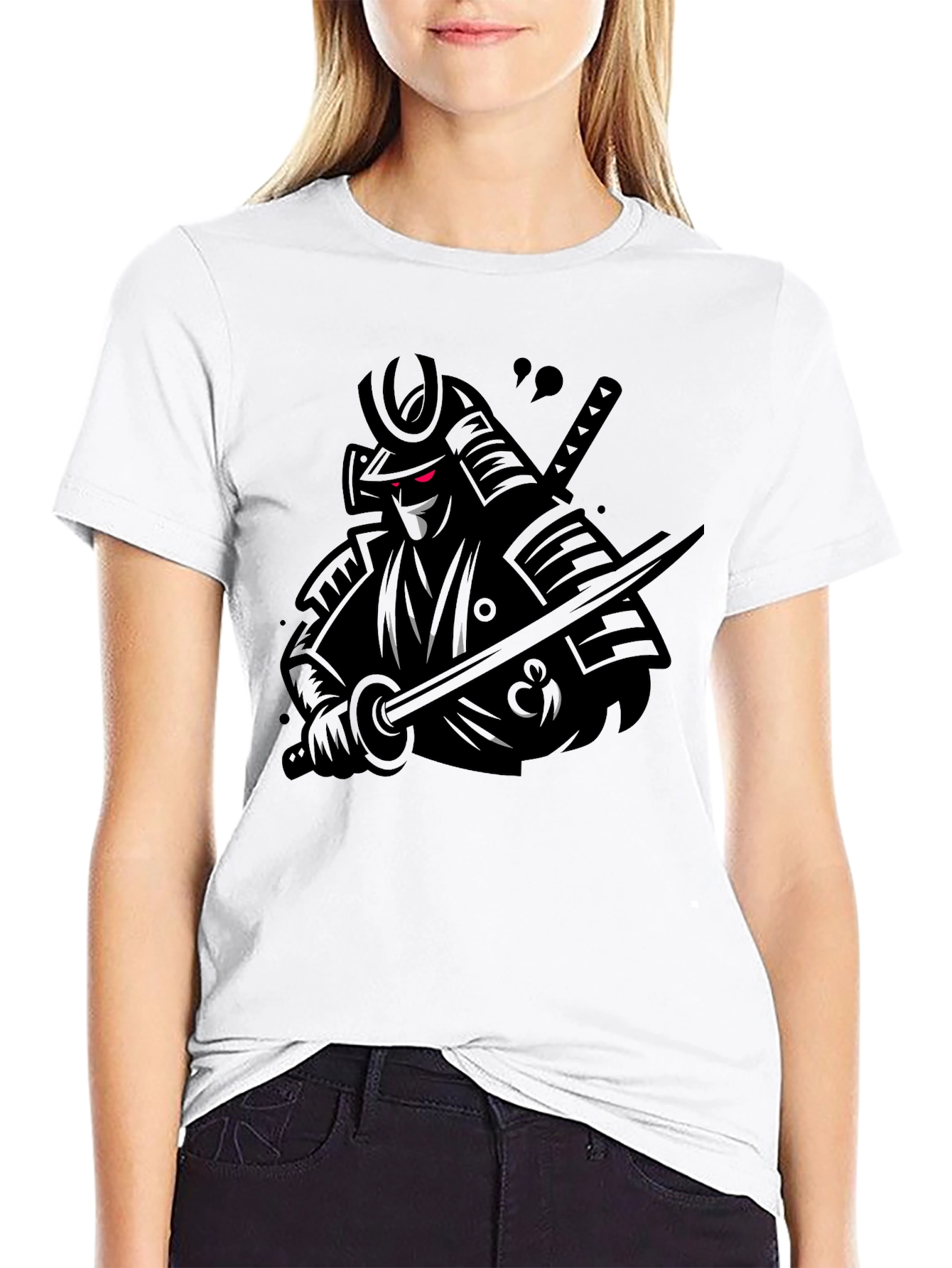 Samurai Warrior Graphic Tee - Black Cotton T-Shirt