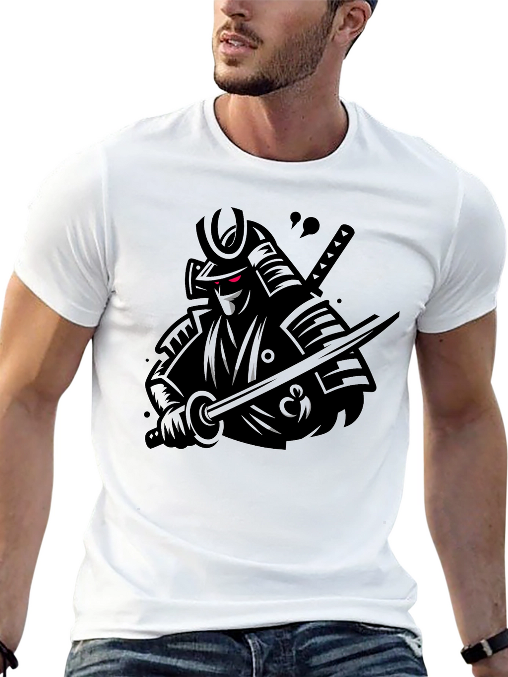 Samurai Warrior Graphic Tee - Black Cotton T-Shirt