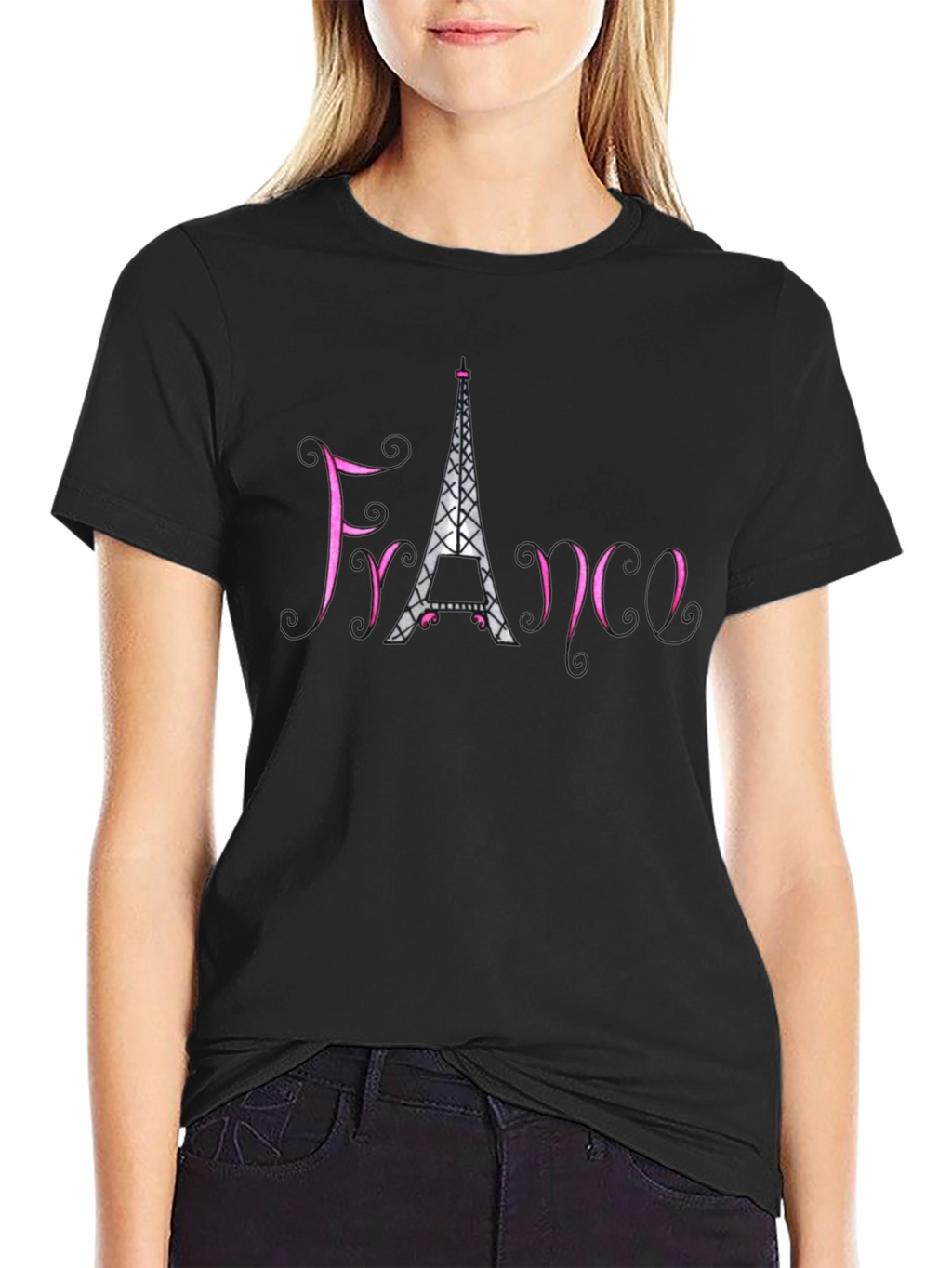 France Eiffel Tower Black T-Shirt