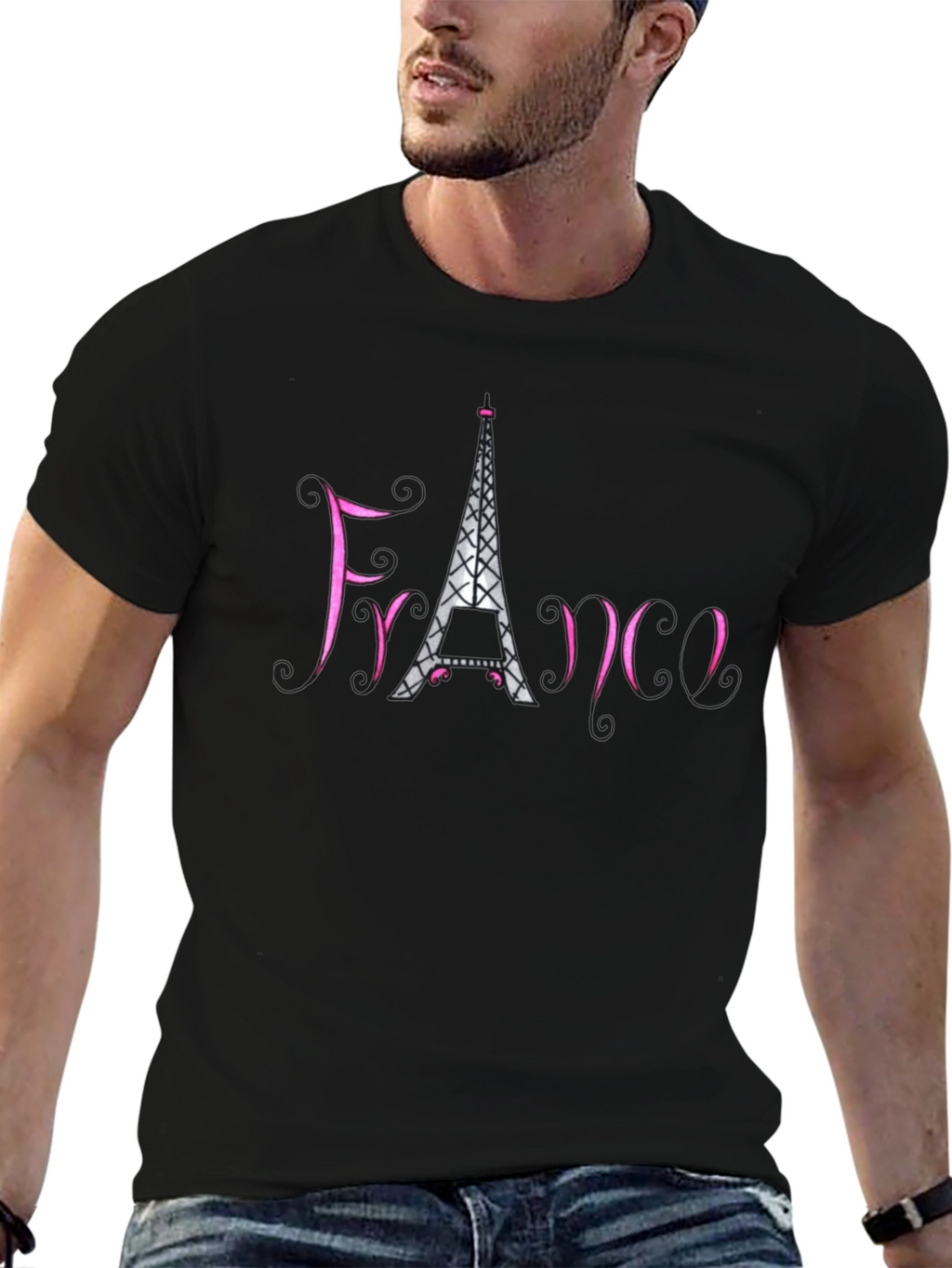 France Eiffel Tower Black T-Shirt