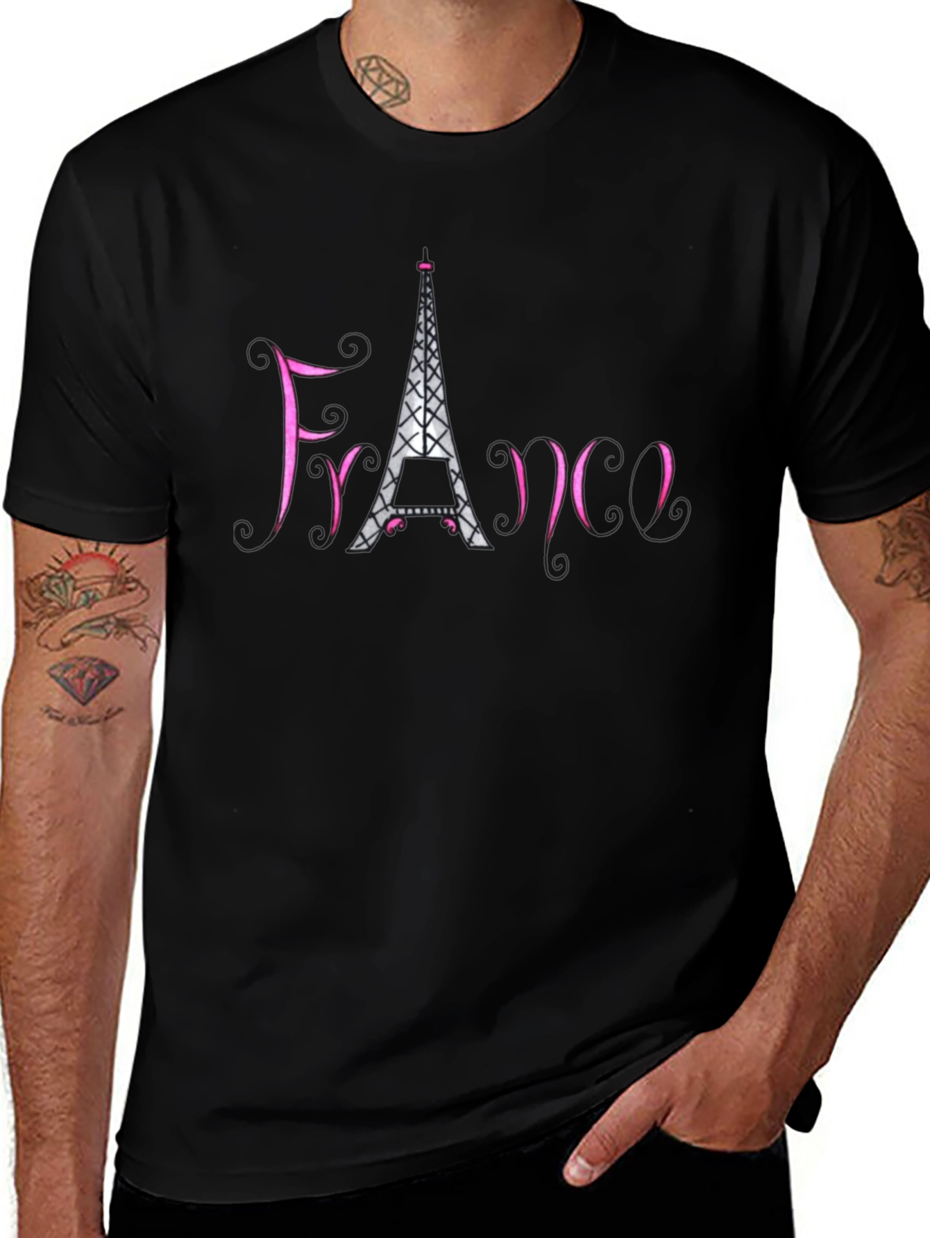 France Eiffel Tower Black T-Shirt