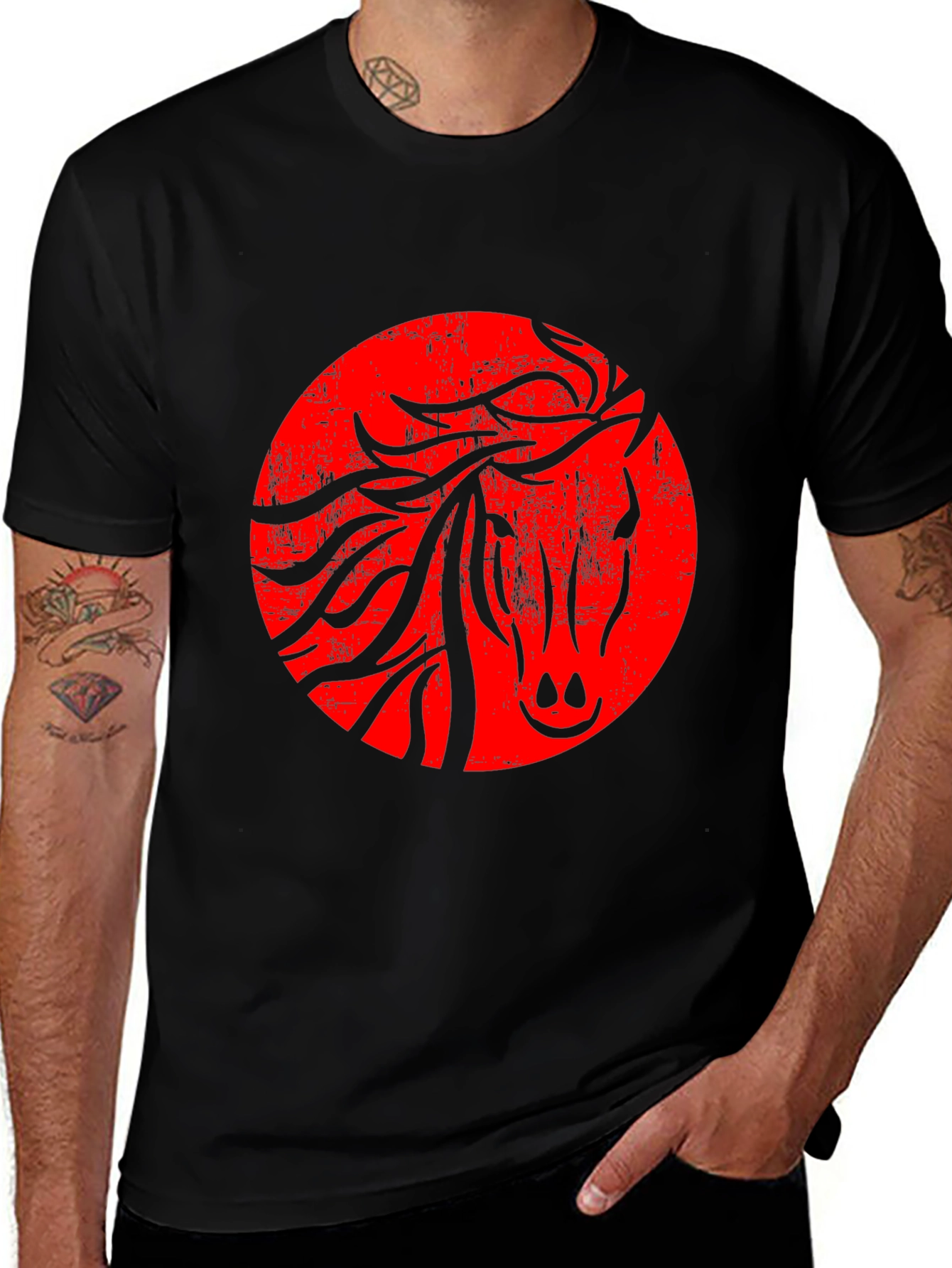 Red Horse Silhouette Graphic T-Shirt
