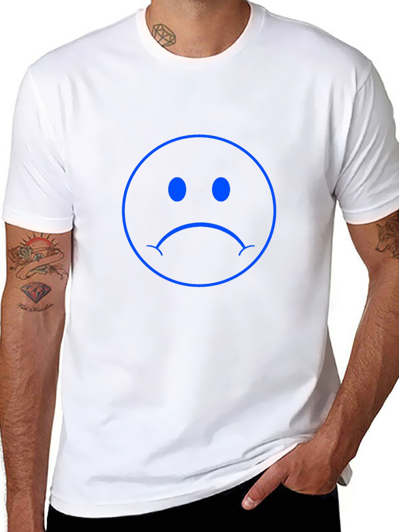 Sad Face Graphic Tee - Black Cotton Comfort