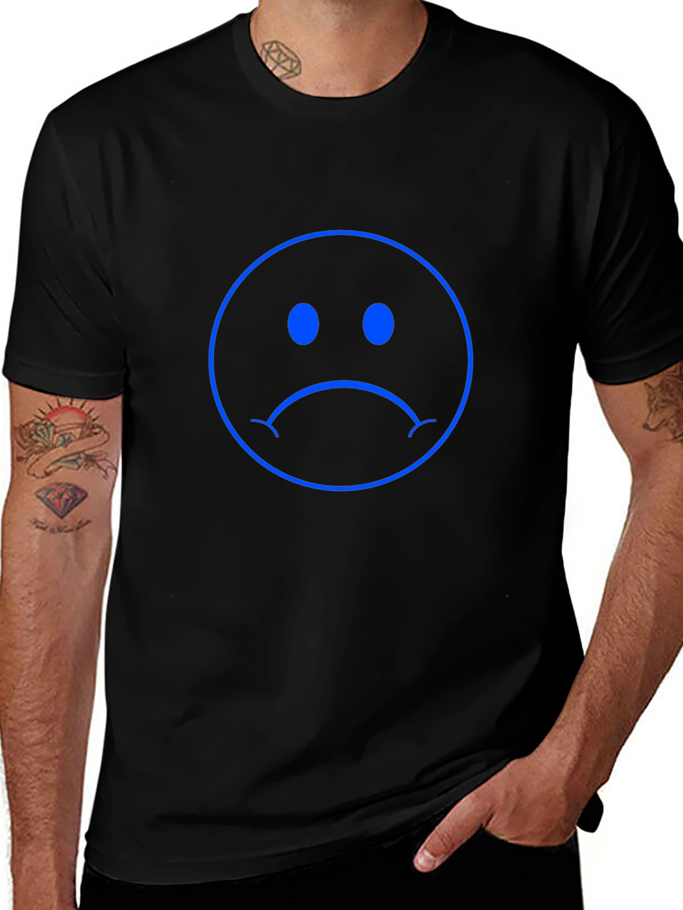 Sad Face Graphic Tee - Black Cotton Comfort