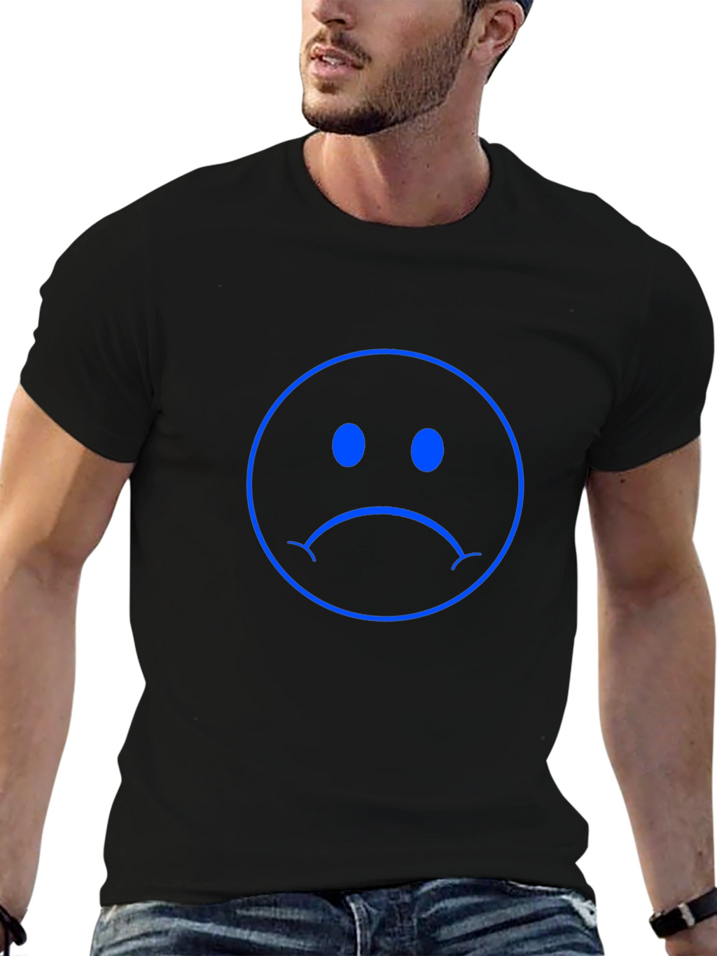 Sad Face Graphic Tee - Black Cotton Comfort