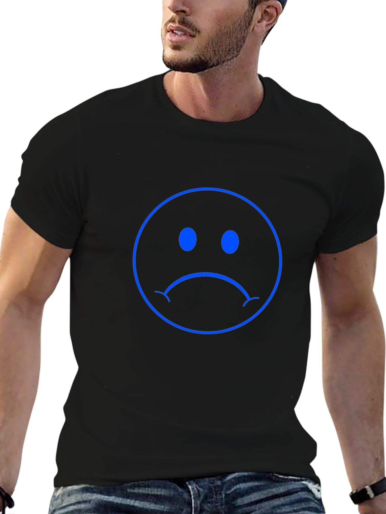 Sad Face Graphic Tee - Black Cotton Comfort