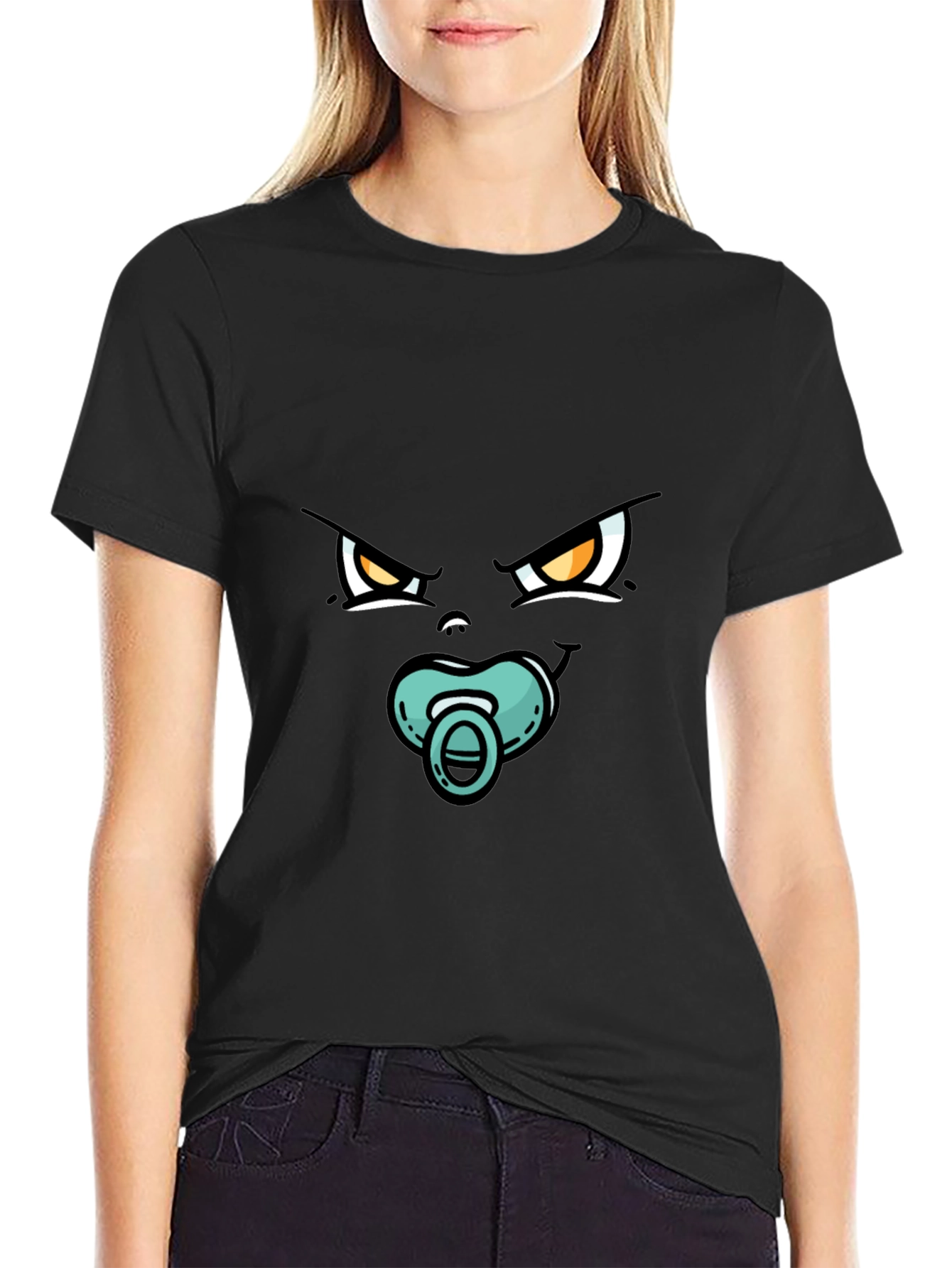 Funny Angry Baby Face Black T-Shirt
