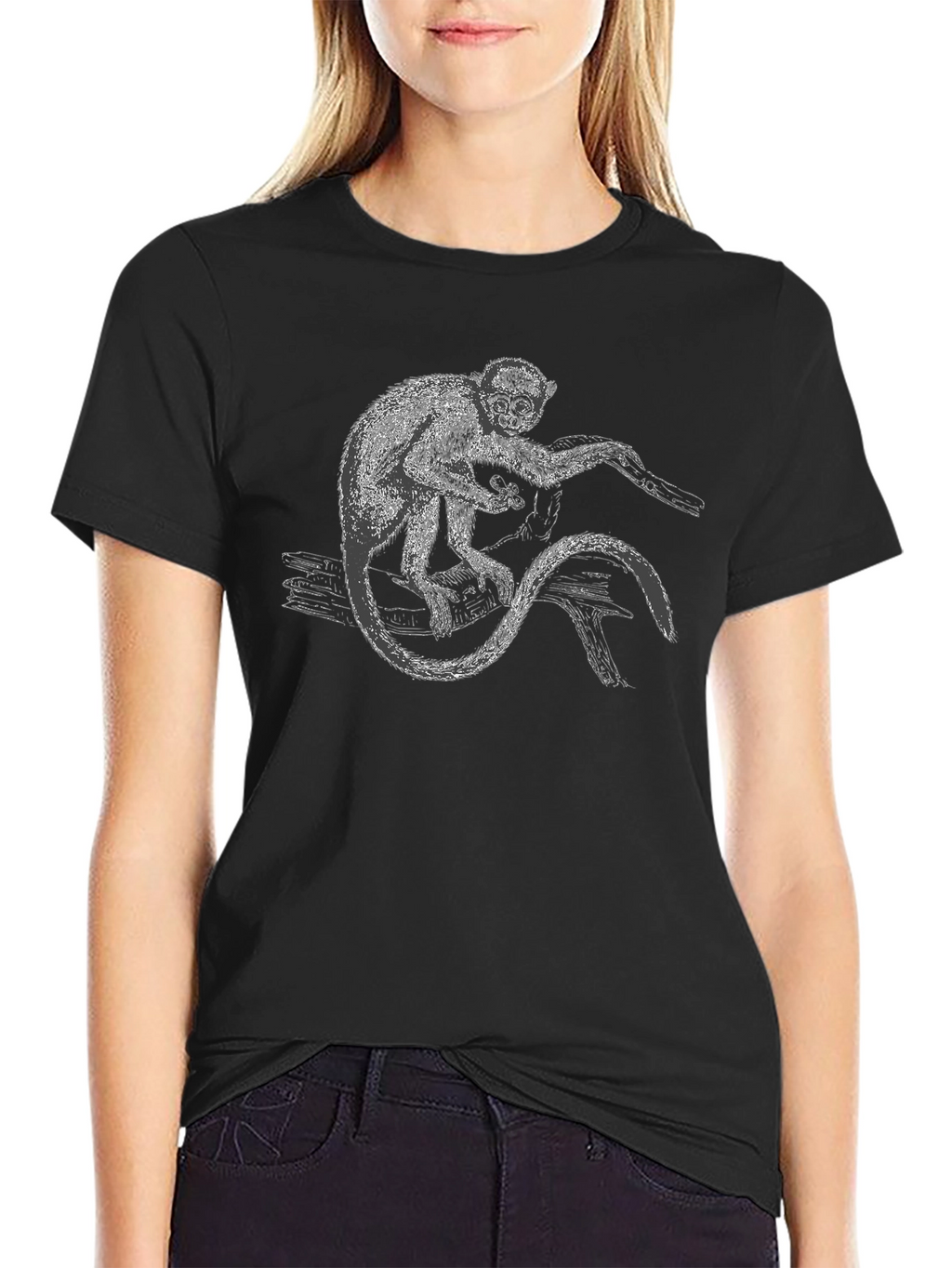 Monkey Graphic Print Black T-Shirt