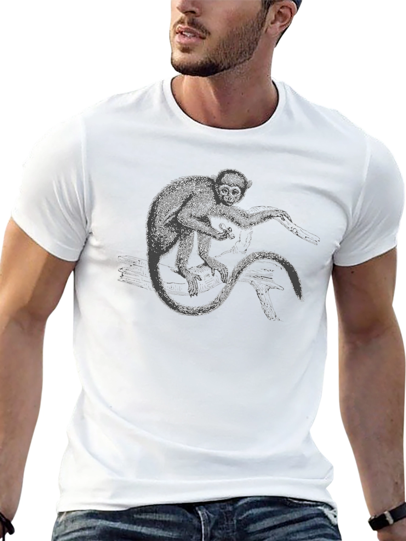 Monkey Graphic Print Black T-Shirt