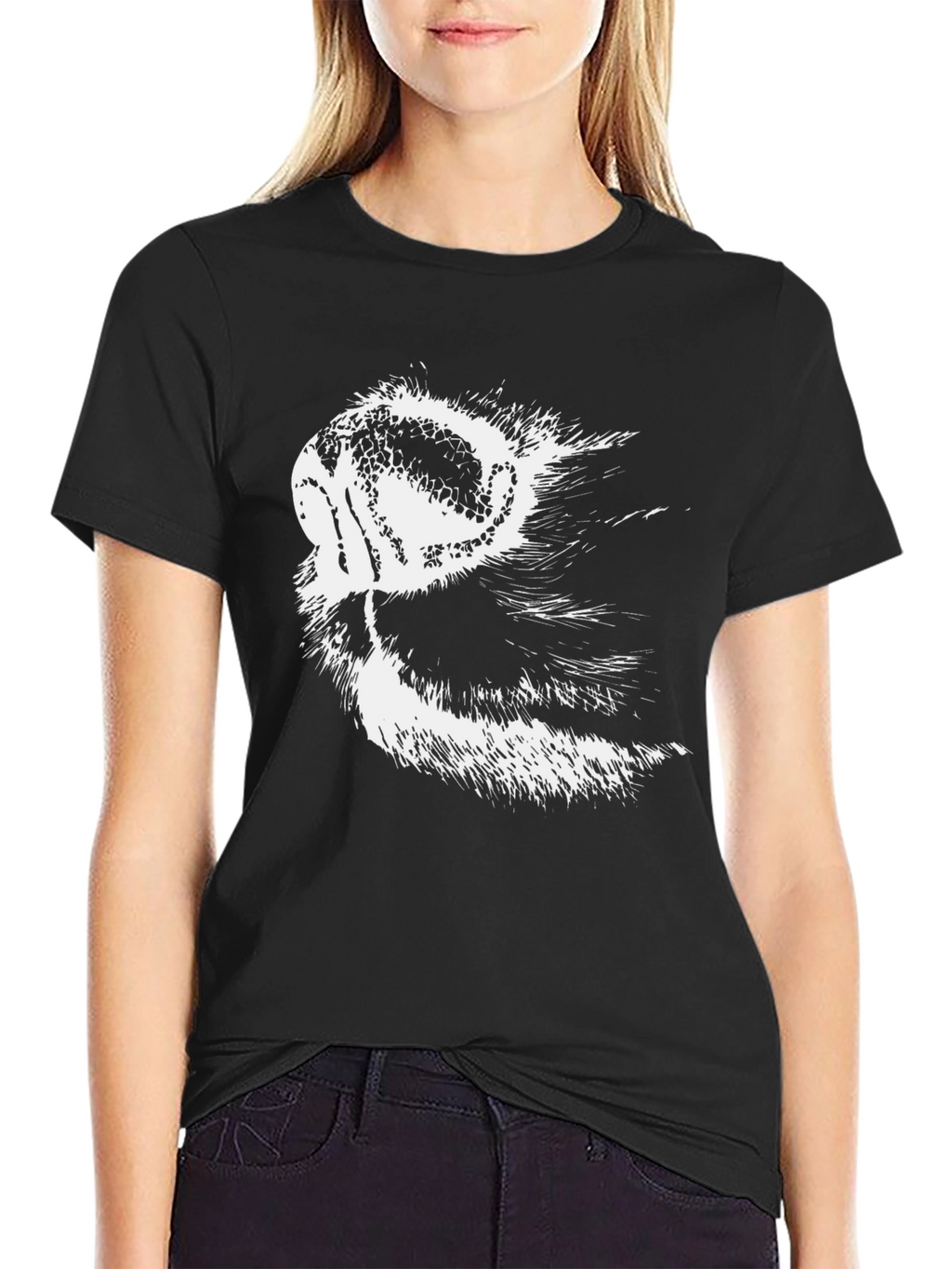 Stylish Black Tee with Animal Snout Graphic