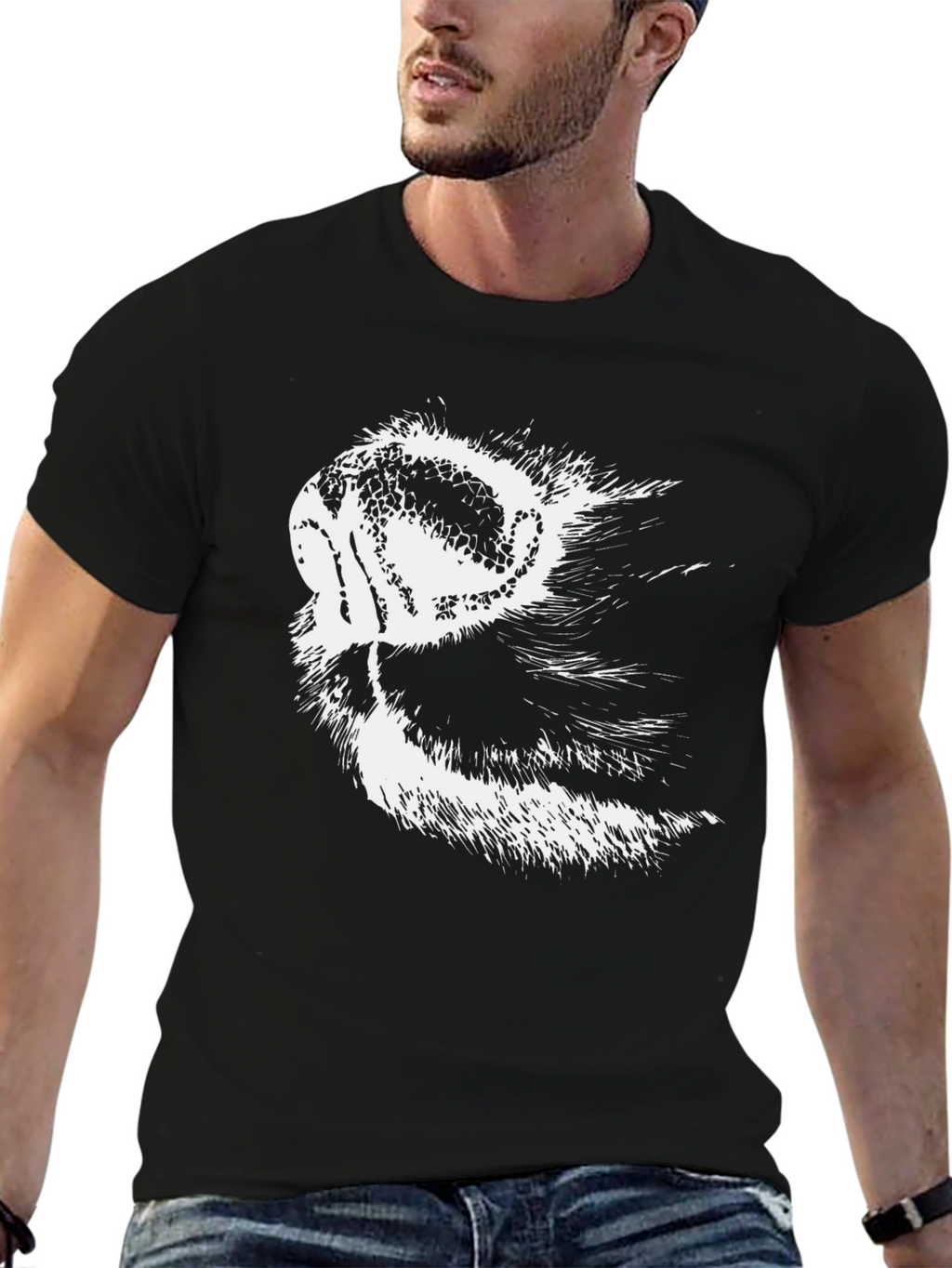Stylish Black Tee with Animal Snout Graphic