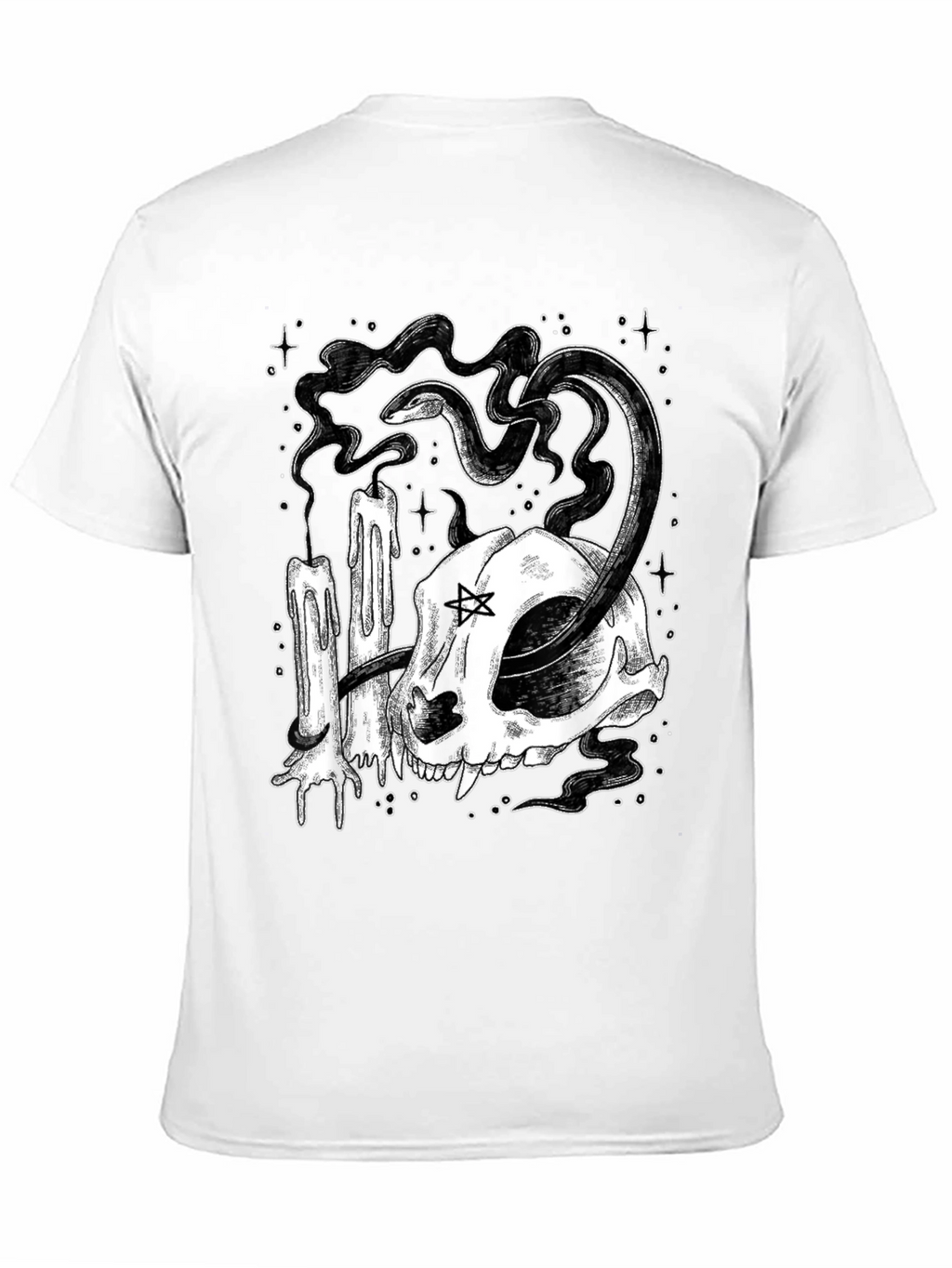 Mystic Cat Skull Tee - Occult Candle Snake Design