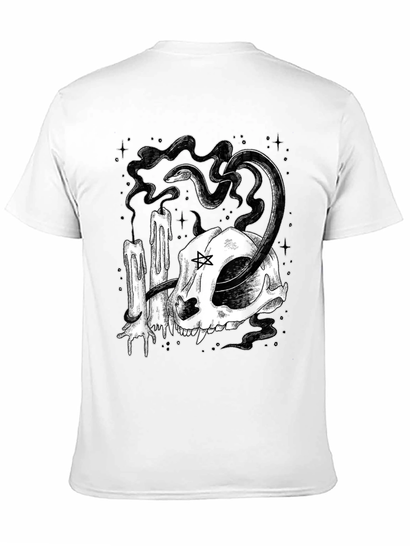 Mystic Cat Skull Tee - Occult Candle Snake Design