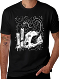 Mystic Cat Skull Tee - Occult Candle Snake Design