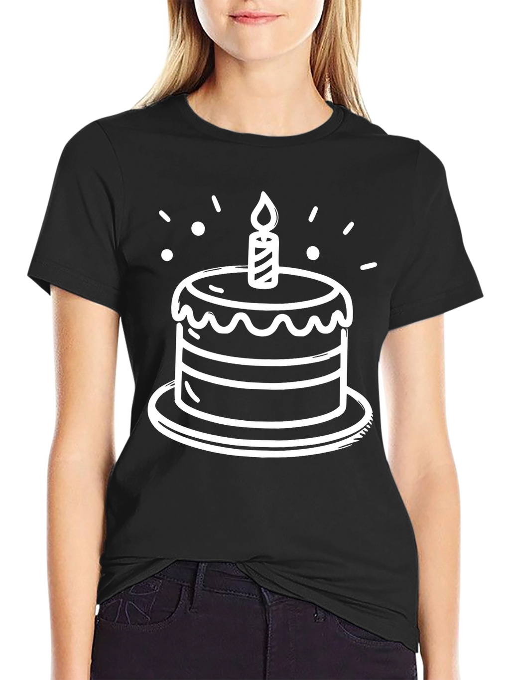 Birthday Cake Graphic Tee - Black Cotton T-Shirt
