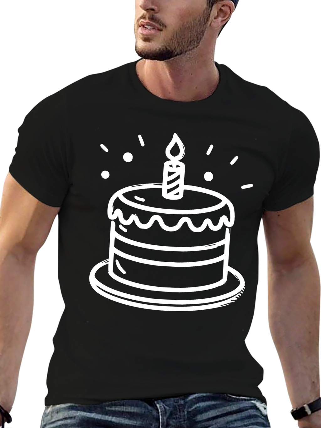 Birthday Cake Graphic Tee - Black Cotton T-Shirt