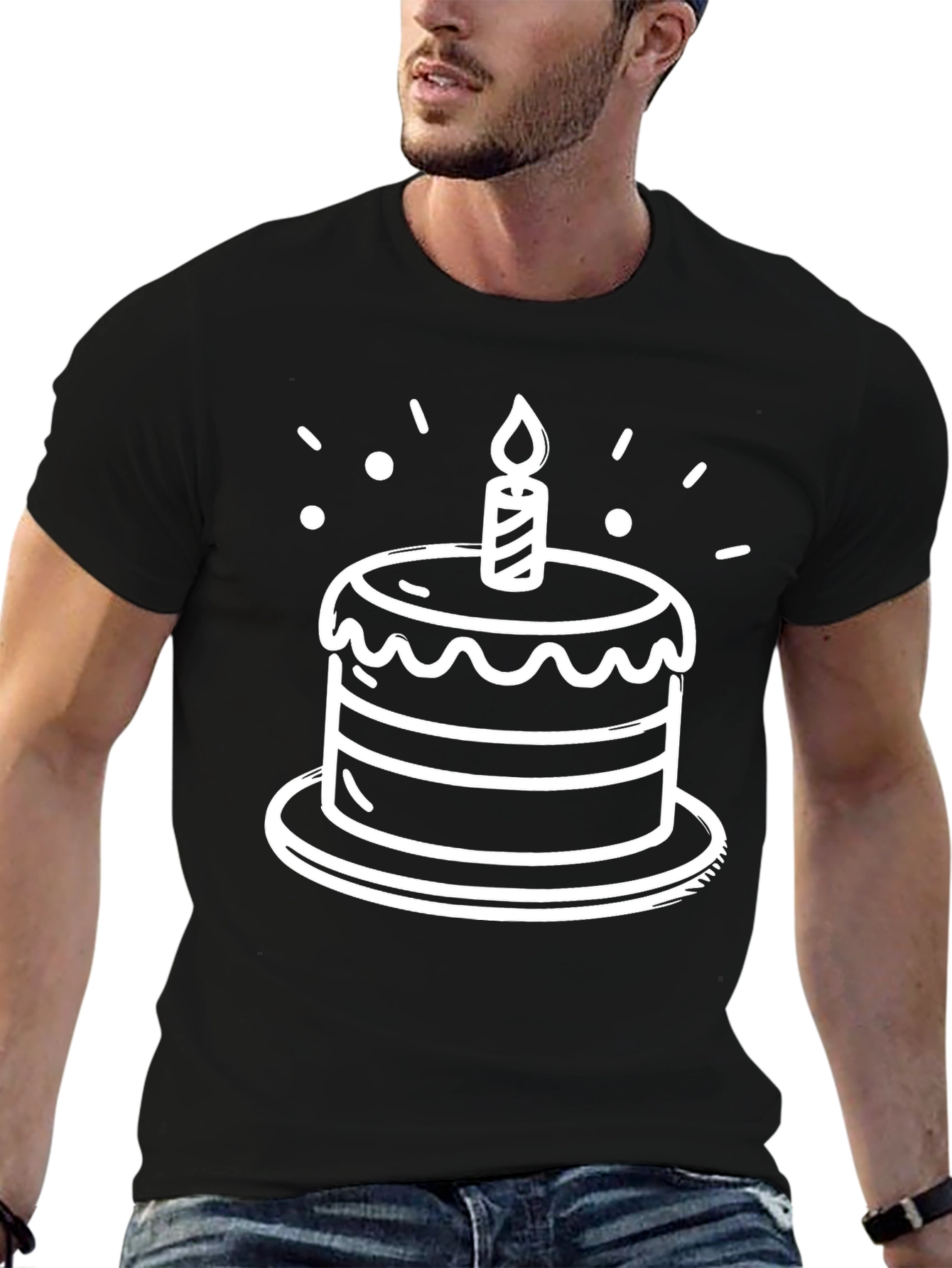 Birthday Cake Graphic Tee - Black Cotton T-Shirt