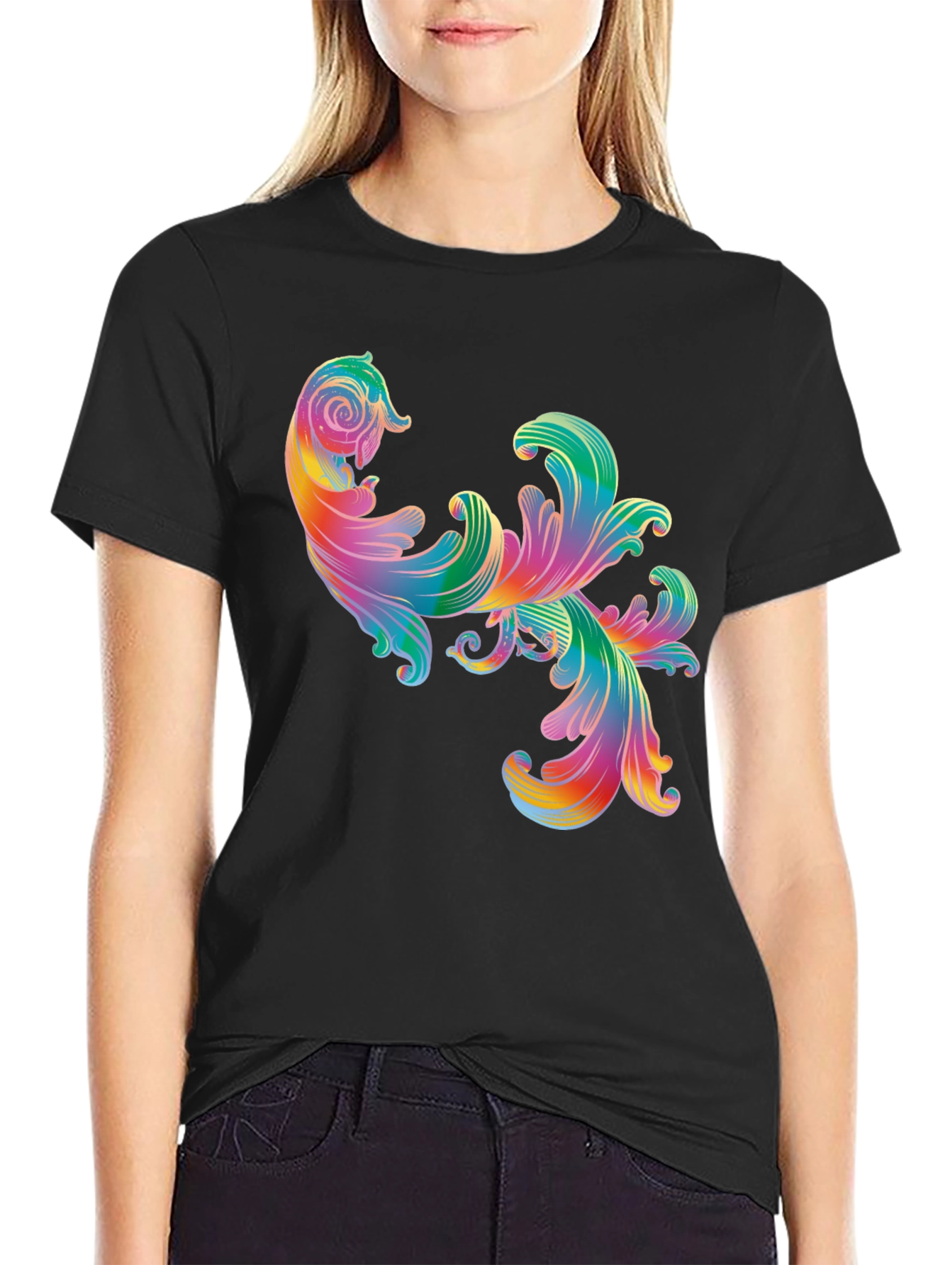 Rainbow Floral Swirl Graphic Tee