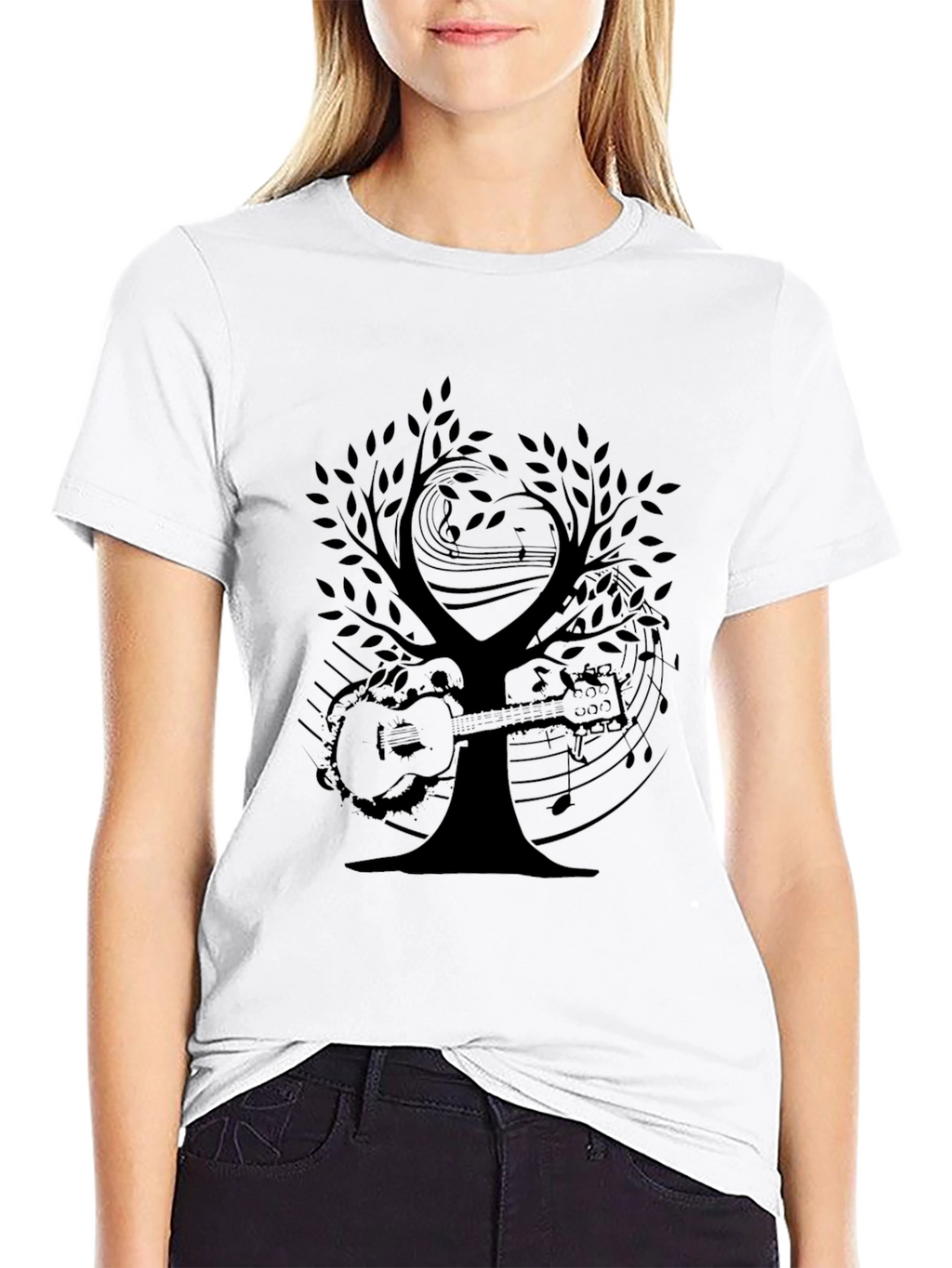 Musical Tree Graphic Tee - Black Cotton T-Shirt