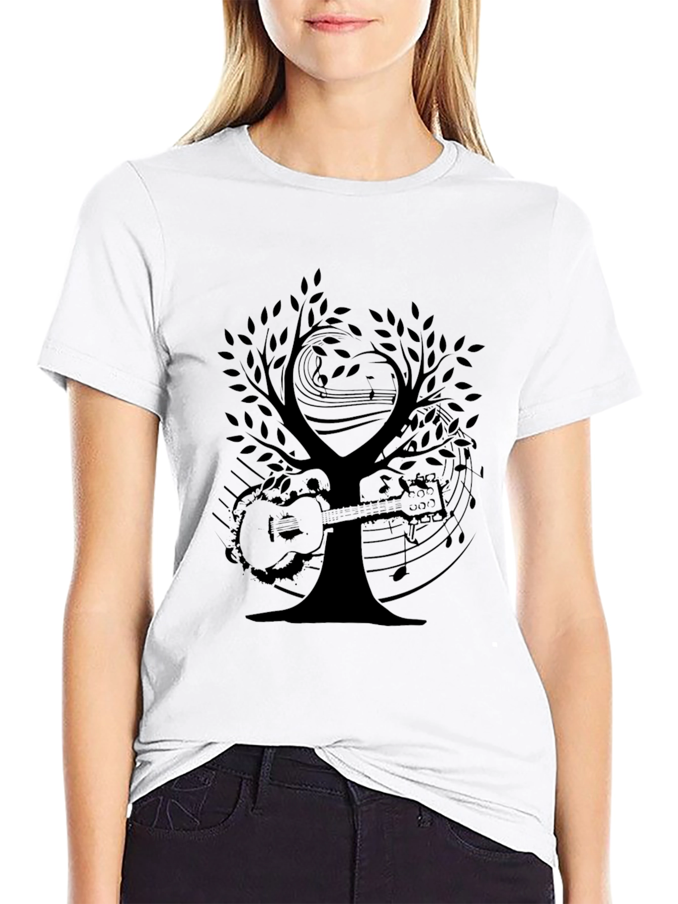 Musical Tree Graphic Tee - Black Cotton T-Shirt