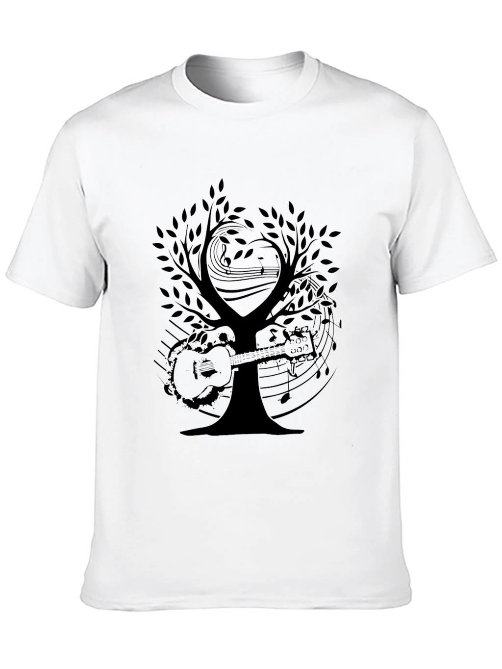 Musical Tree Graphic Tee - Black Cotton T-Shirt
