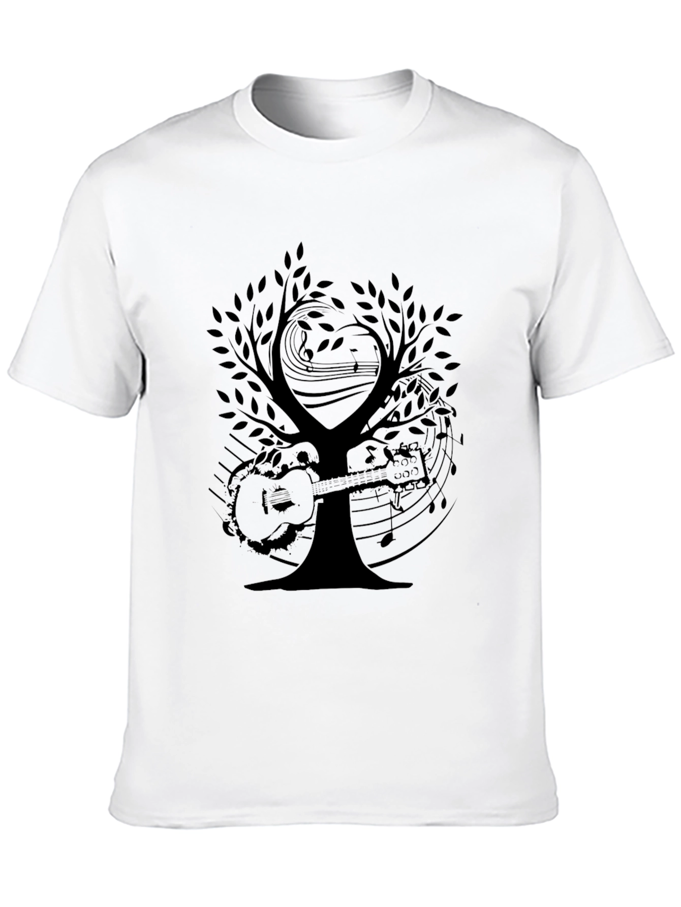 Musical Tree Graphic Tee - Black Cotton T-Shirt