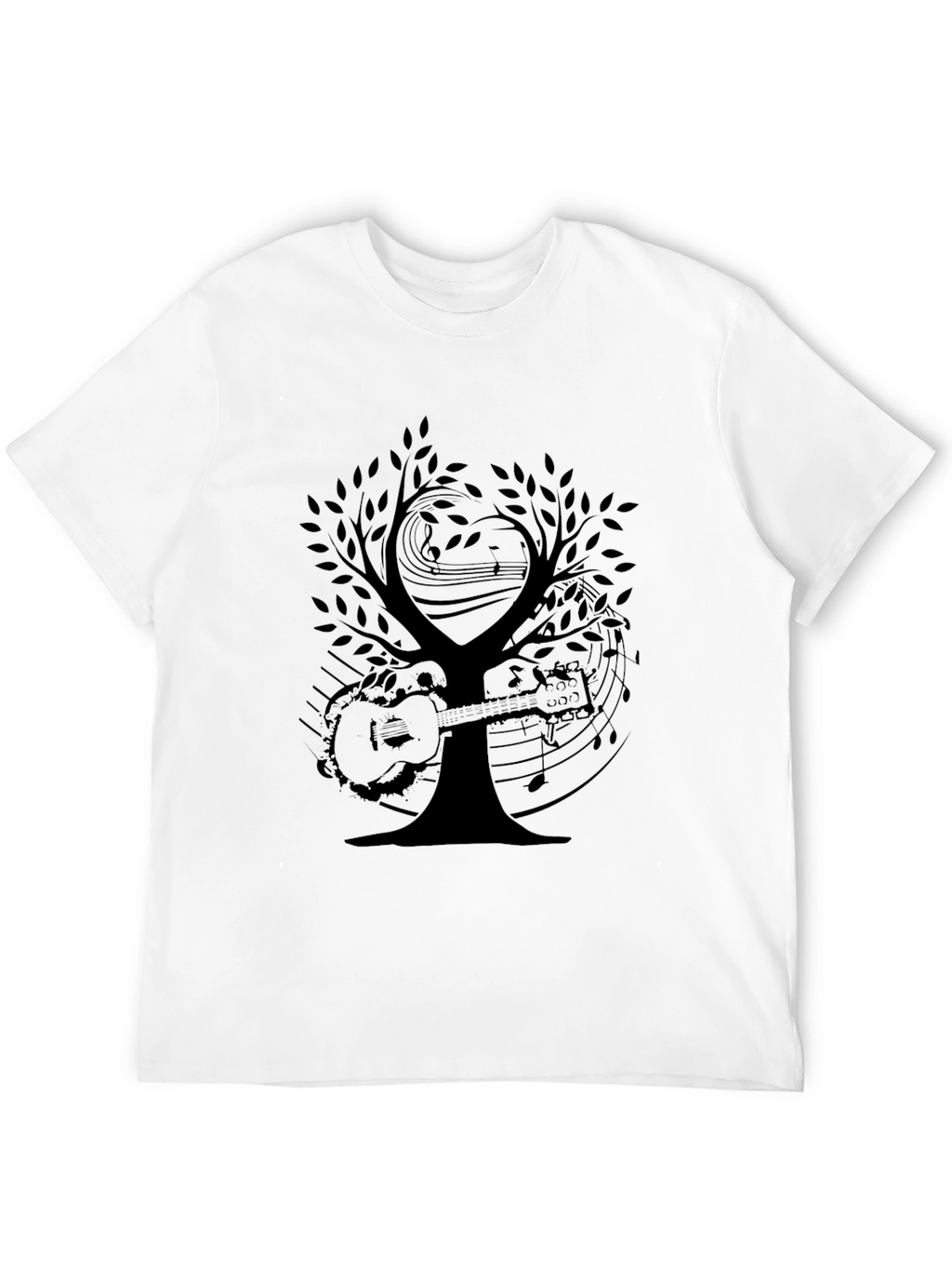 Musical Tree Graphic Tee - Black Cotton T-Shirt