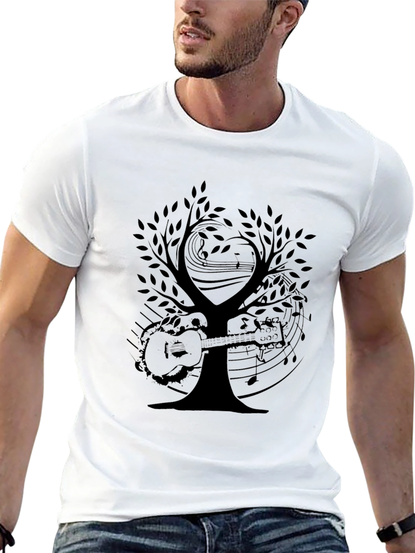 Musical Tree Graphic Tee - Black Cotton T-Shirt