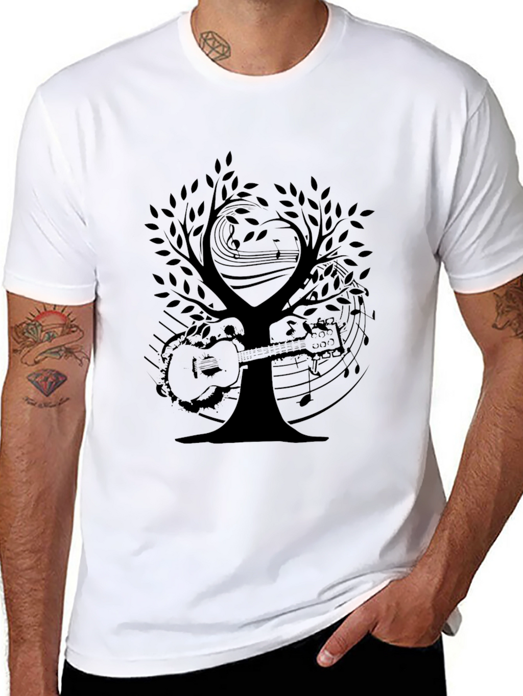 Musical Tree Graphic Tee - Black Cotton T-Shirt