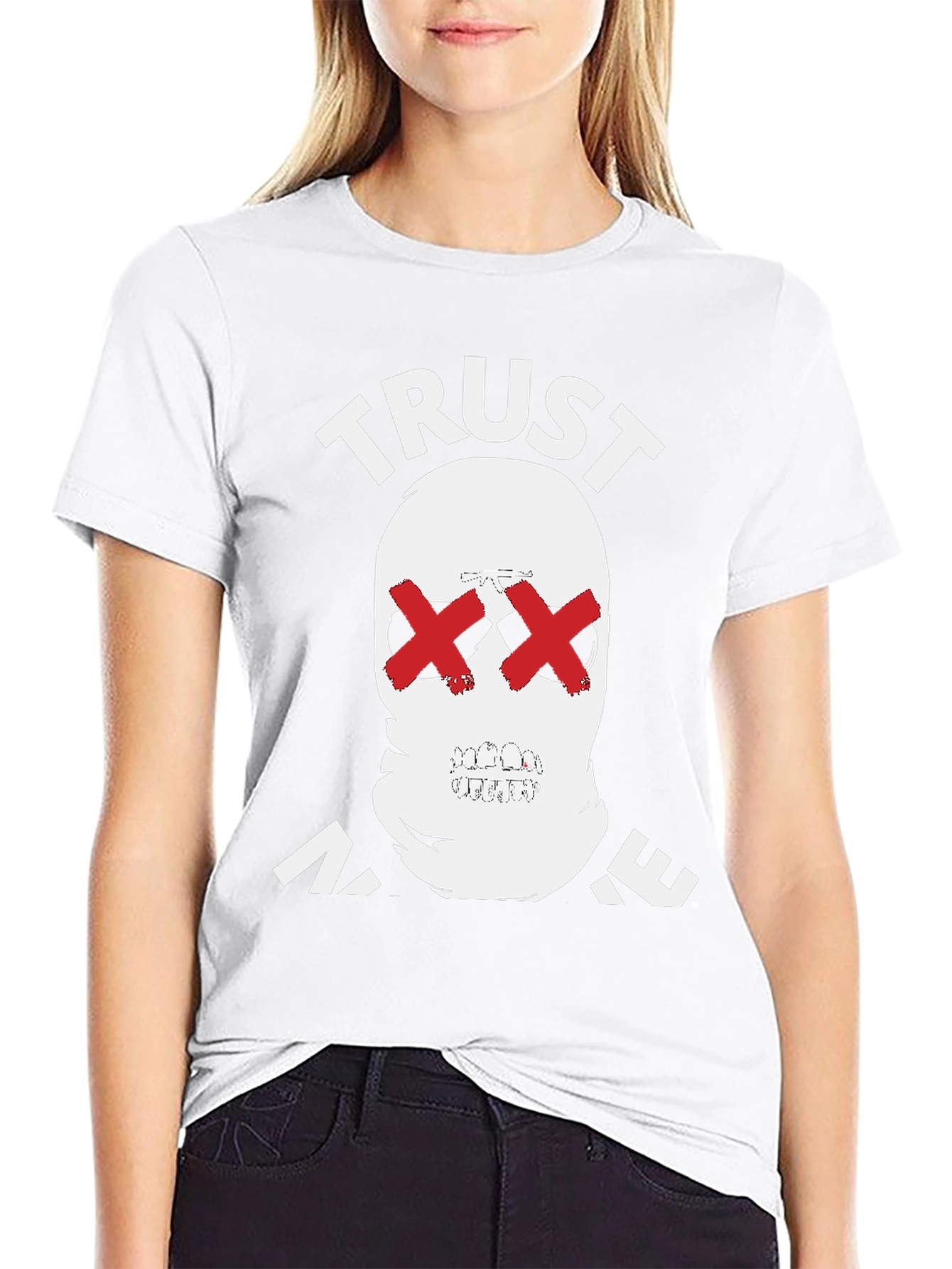 Trust No One Graphic Tee - Skull Red X