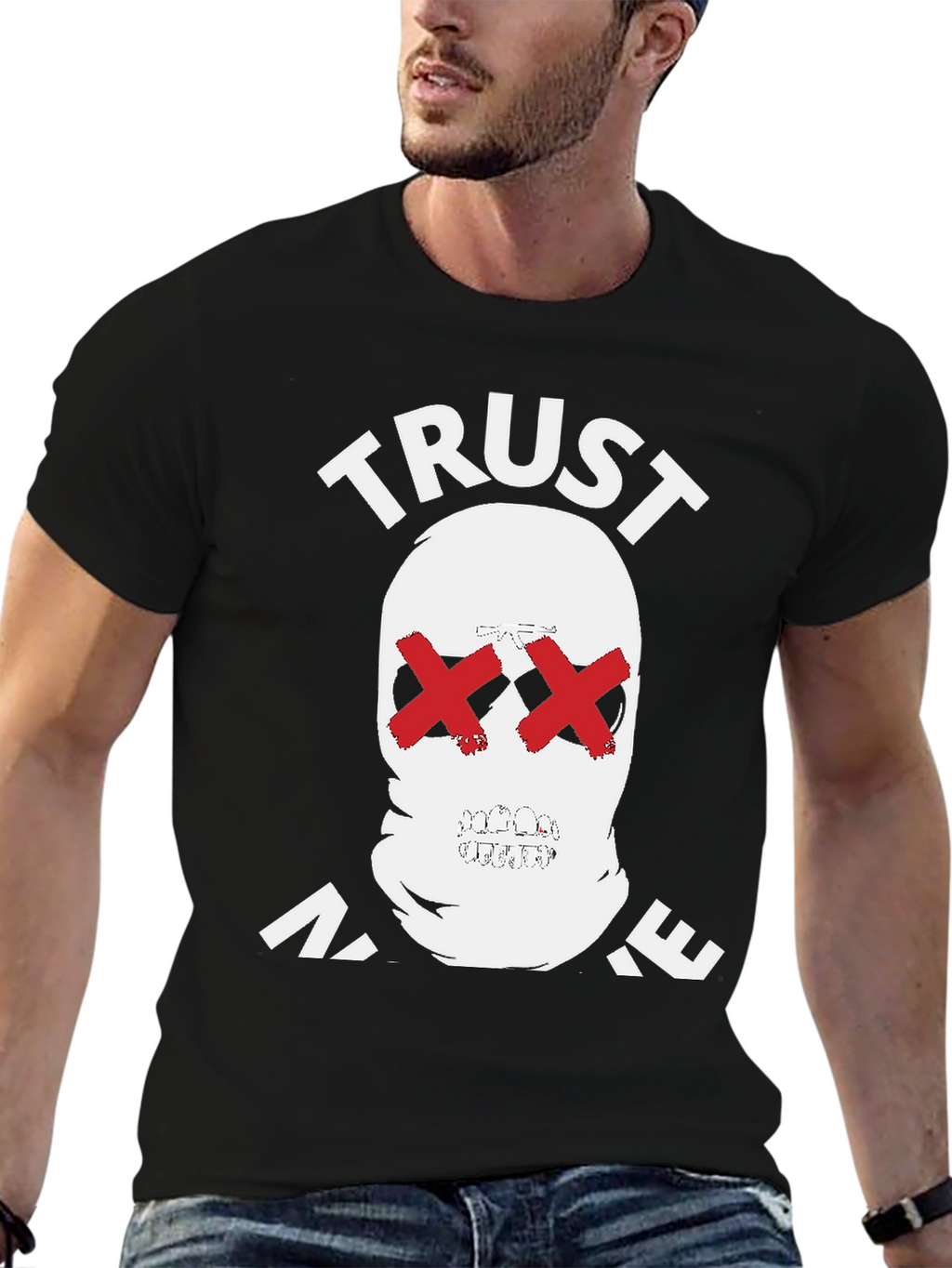 Trust No One Graphic Tee - Skull Red X