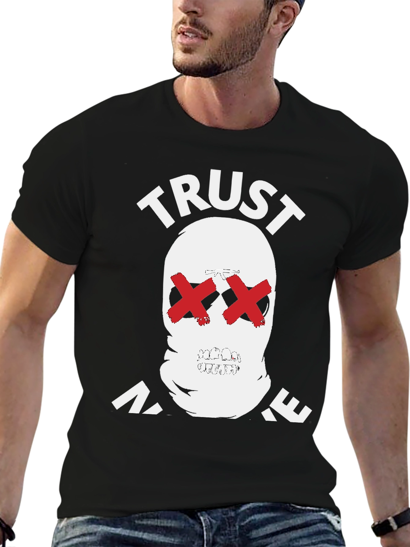Trust No One Graphic Tee - Skull Red X