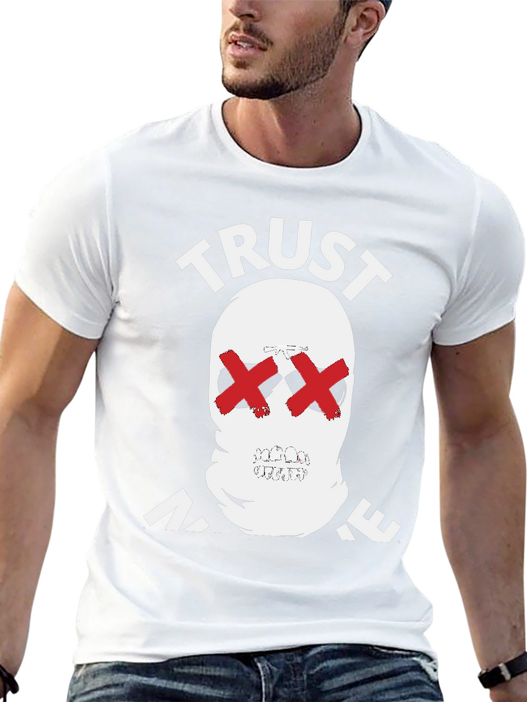 Trust No One Graphic Tee - Skull Red X