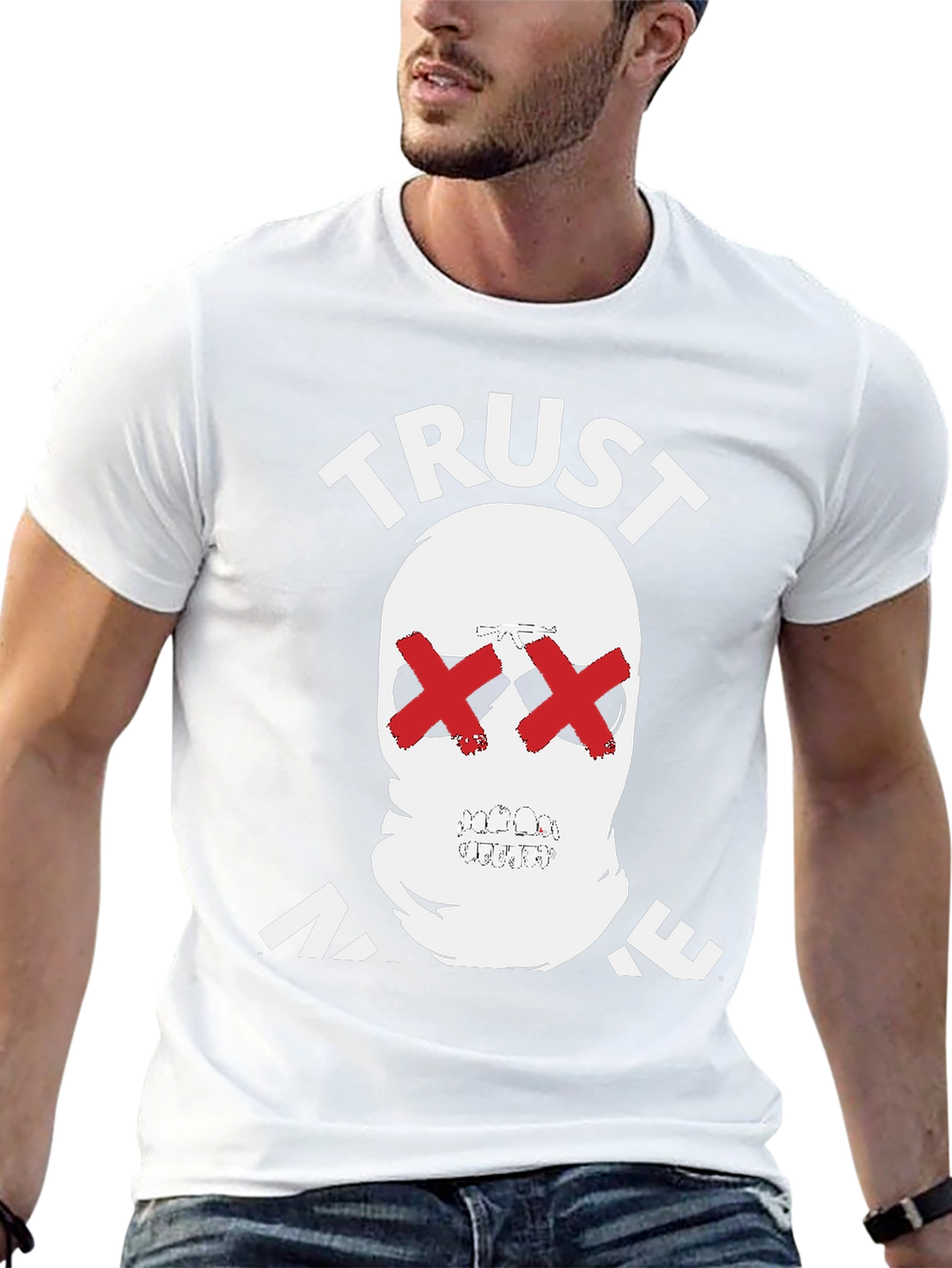 Trust No One Graphic Tee - Skull Red X