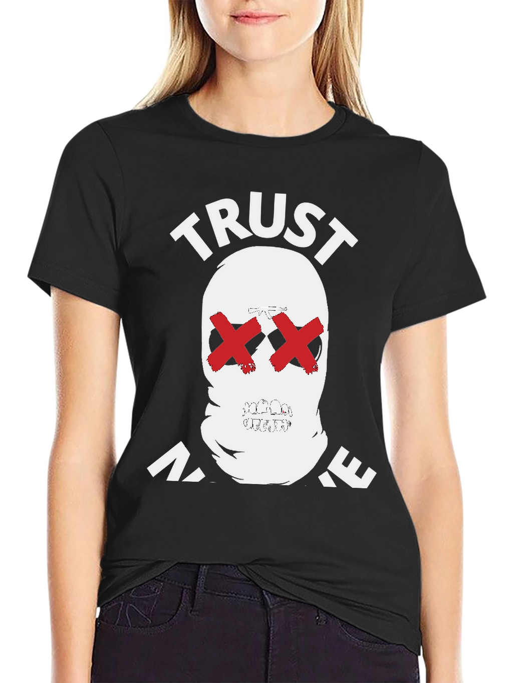 Trust No One Graphic Tee - Skull Red X