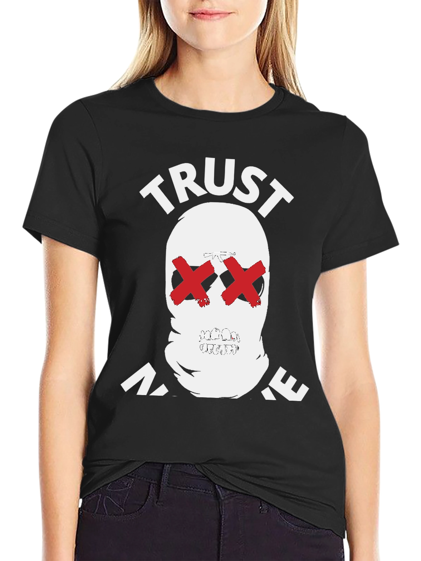 Trust No One Graphic Tee - Skull Red X