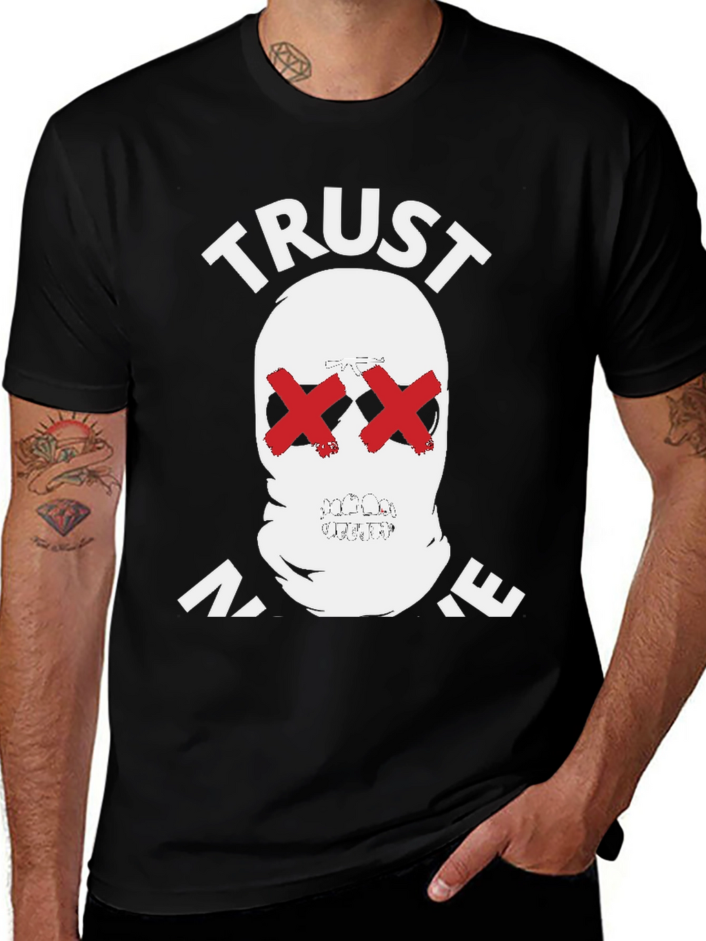 Trust No One Graphic Tee - Skull Red X