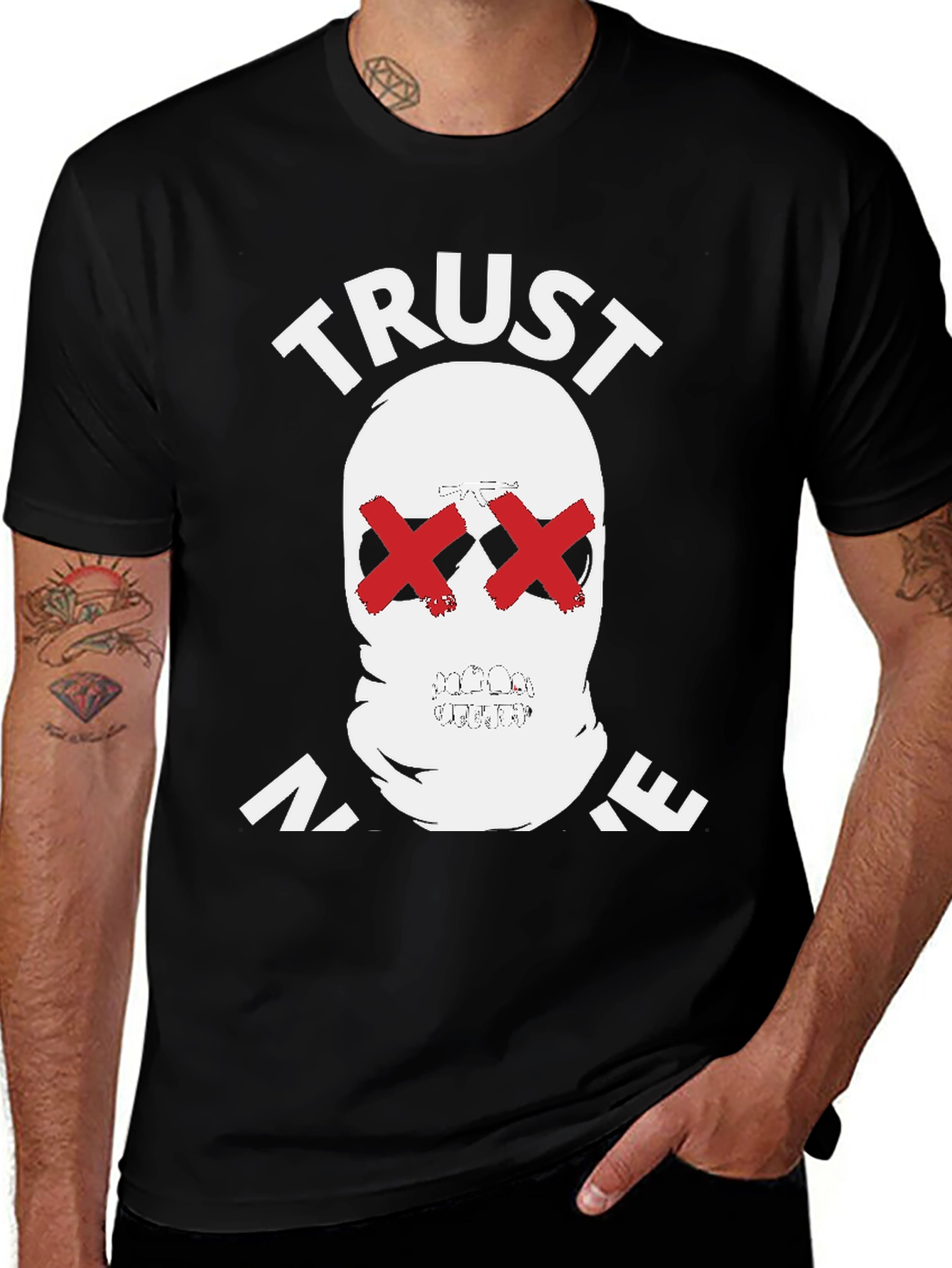 Trust No One Graphic Tee - Skull Red X