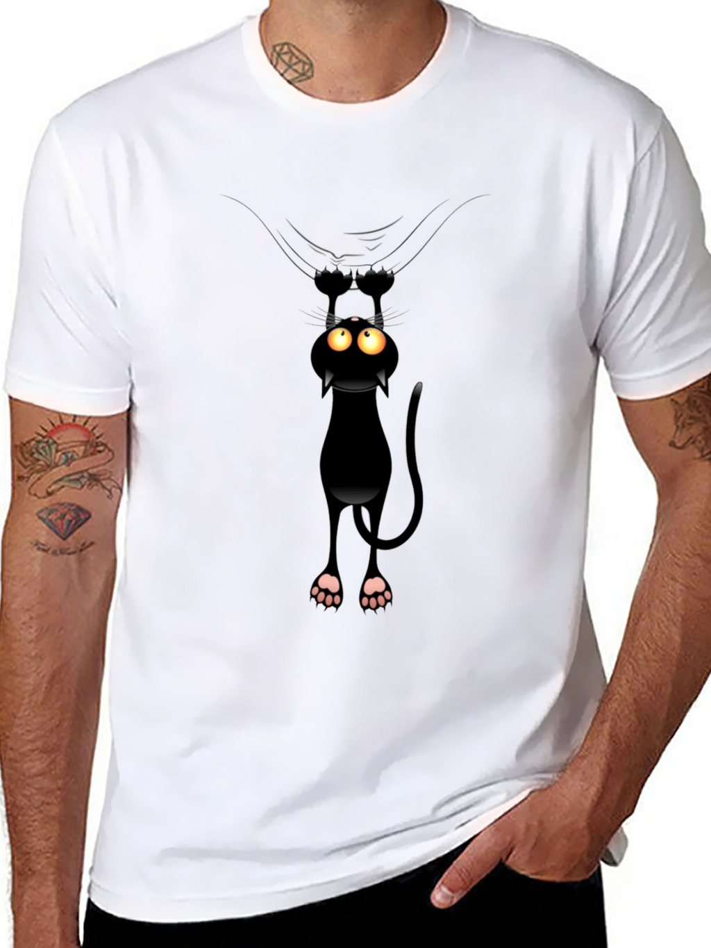Funny Cat Hanging T-Shirt - Black Cotton Tee