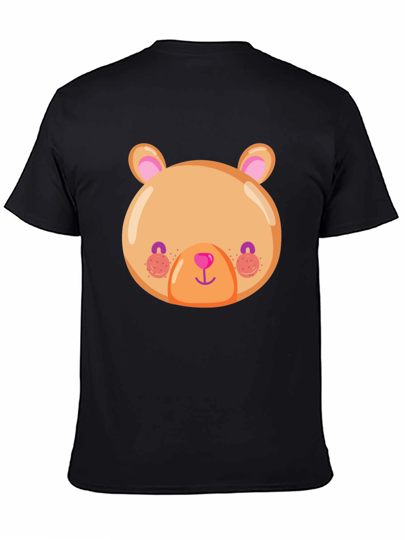 Cute Bear Face Graphic Tee - Soft Black T-Shirt