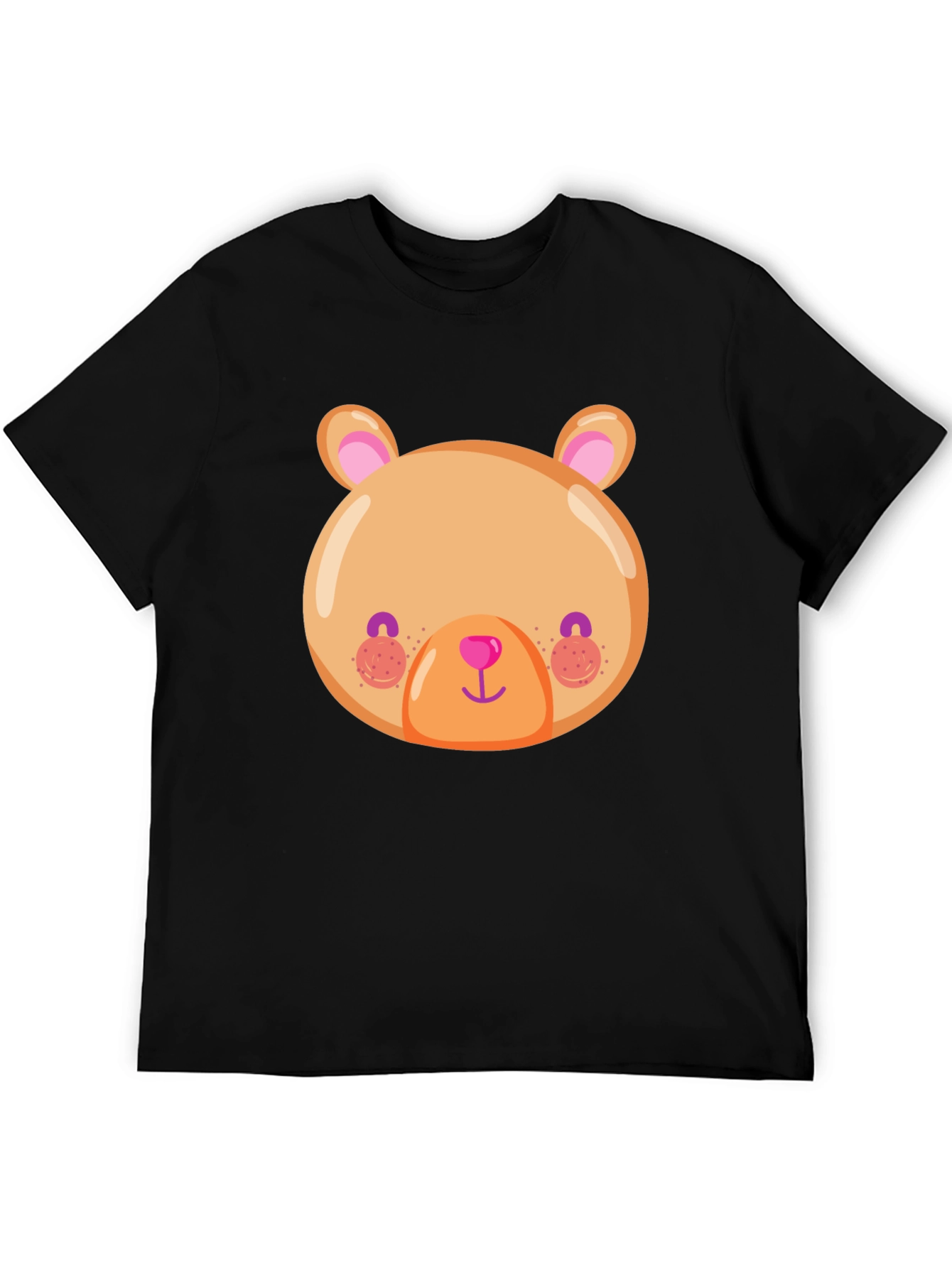 Cute Bear Face Graphic Tee - Soft Black T-Shirt