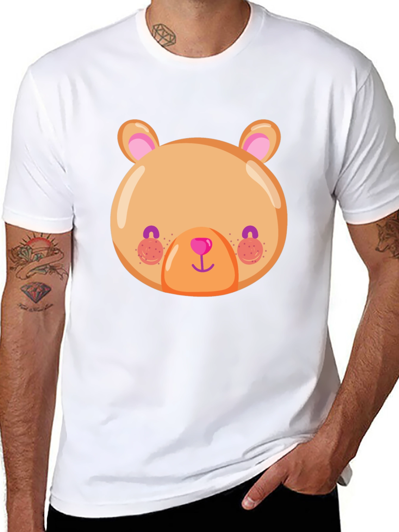 Cute Bear Face Graphic Tee - Soft Black T-Shirt
