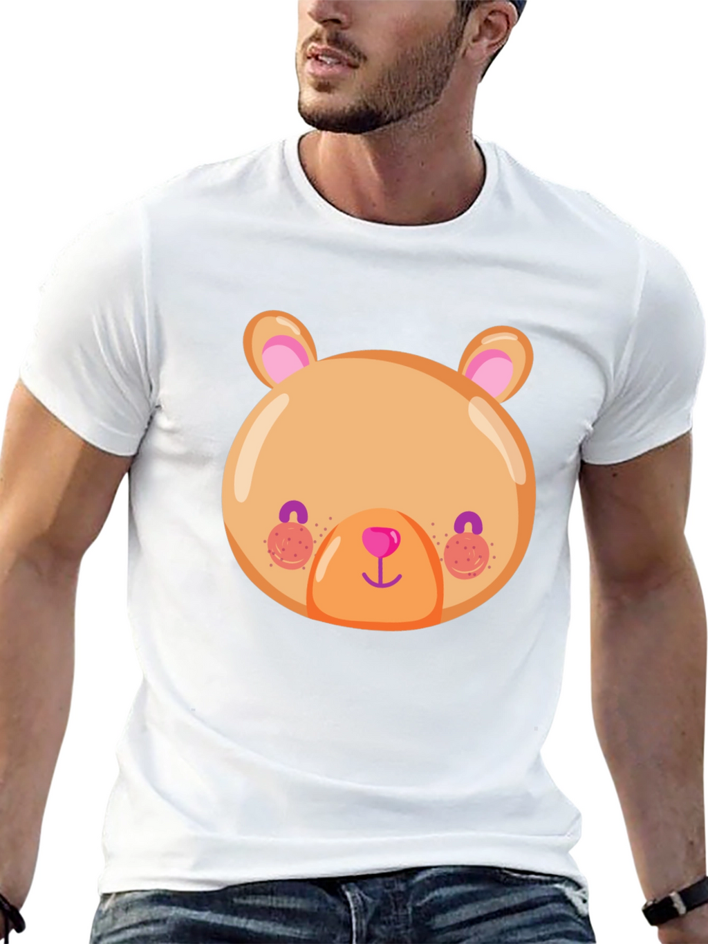 Cute Bear Face Graphic Tee - Soft Black T-Shirt