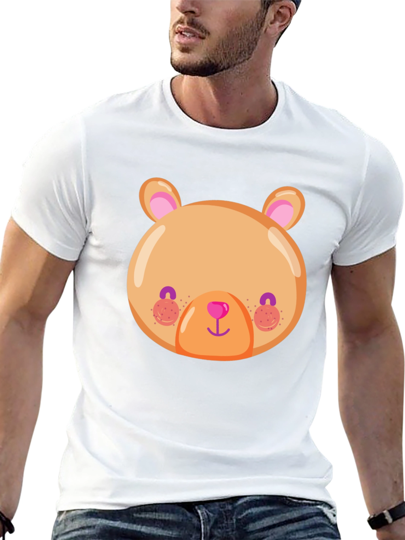 Cute Bear Face Graphic Tee - Soft Black T-Shirt