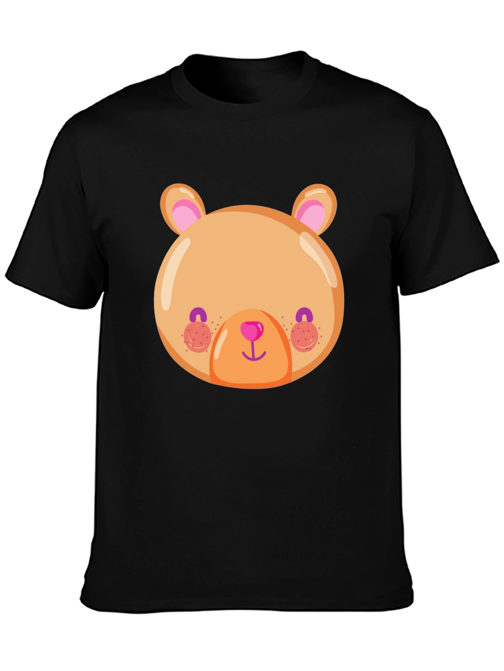 Cute Bear Face Graphic Tee - Soft Black T-Shirt