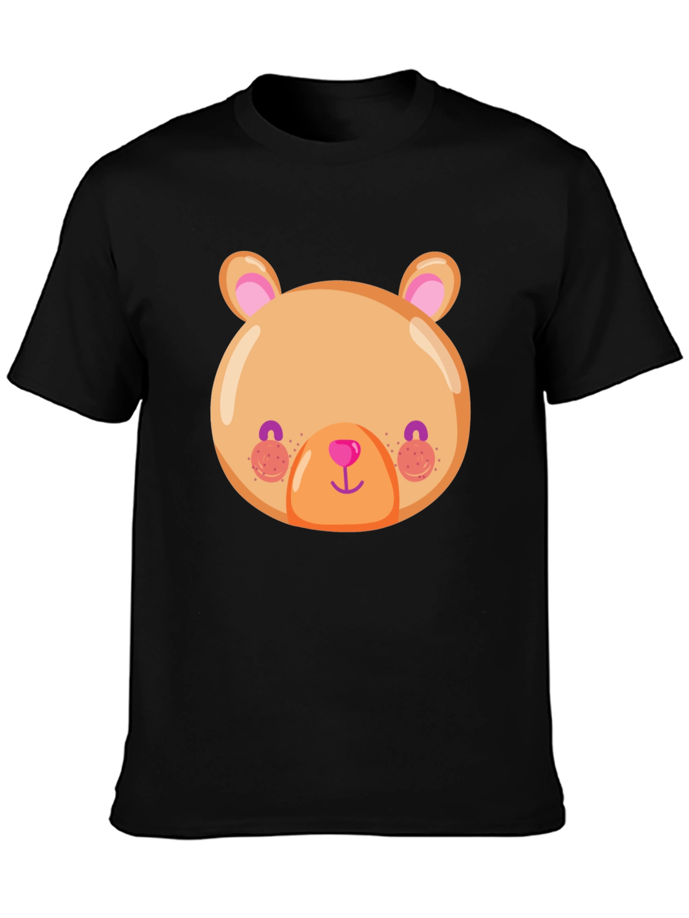 Cute Bear Face Graphic Tee - Soft Black T-Shirt