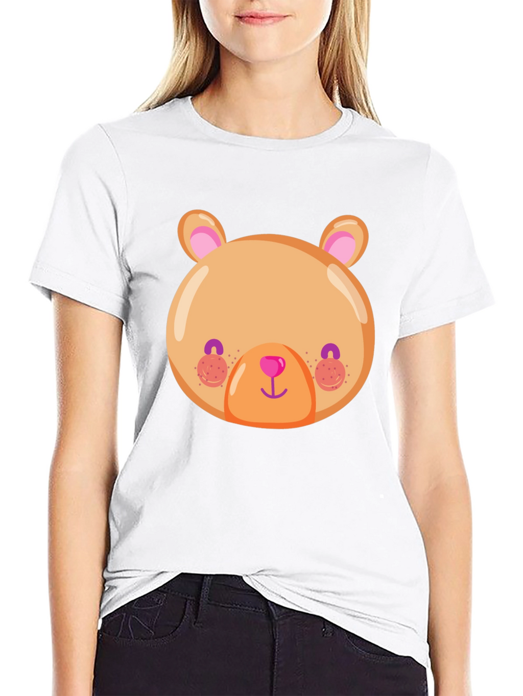 Cute Bear Face Graphic Tee - Soft Black T-Shirt