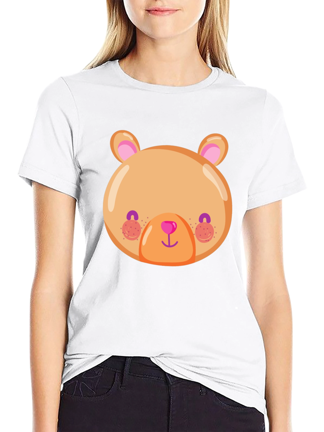 Cute Bear Face Graphic Tee - Soft Black T-Shirt