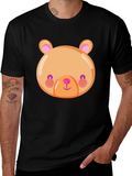 Cute Bear Face Graphic Tee - Soft Black T-Shirt