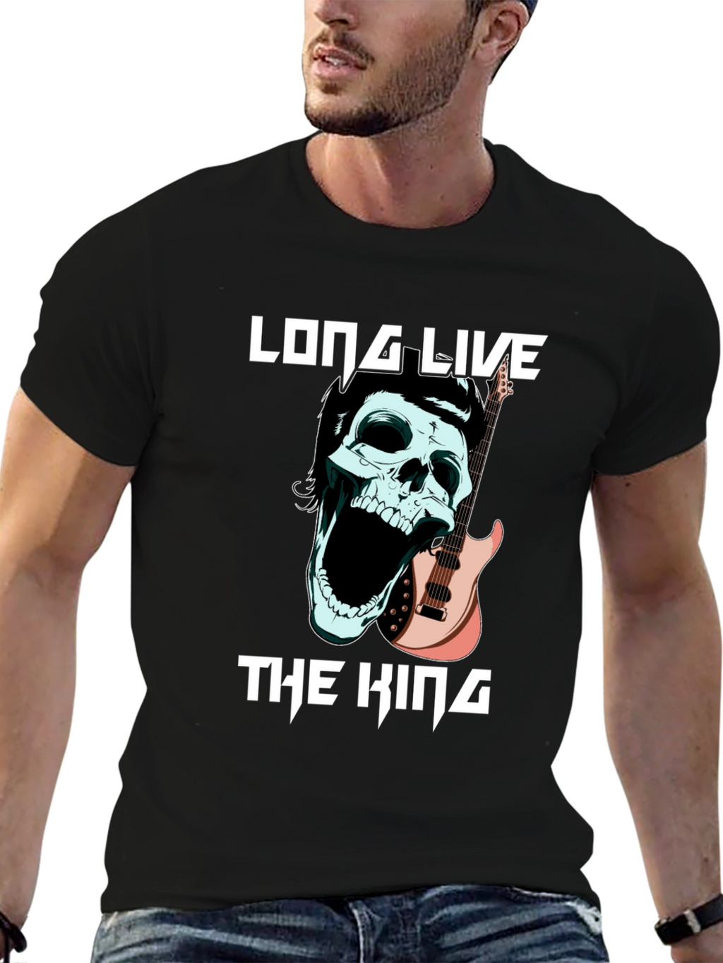 Long Live the King Skull Guitar T-Shirt